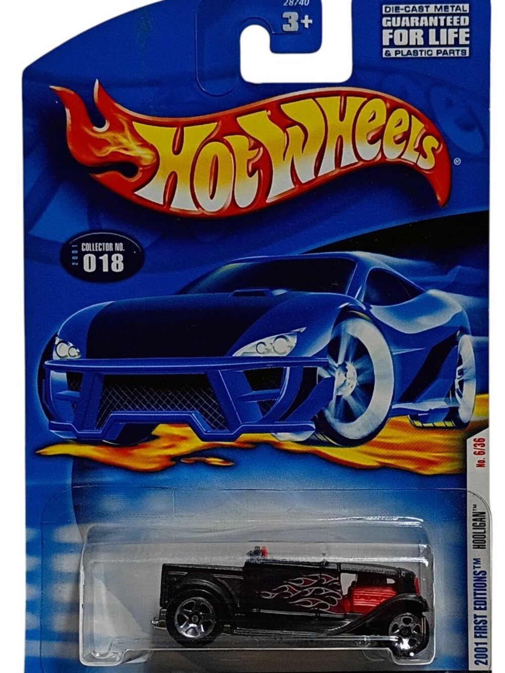 Hot Wheels Hooligan 2001 First Editions 6/36 Die-Cast Hot Rod Black Flames